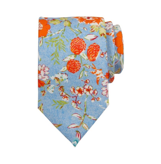 Slips, ljusblå med röda blommor